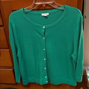 J. Jill green linen cotton blend 3/4 sleeve button up cardigan sweater